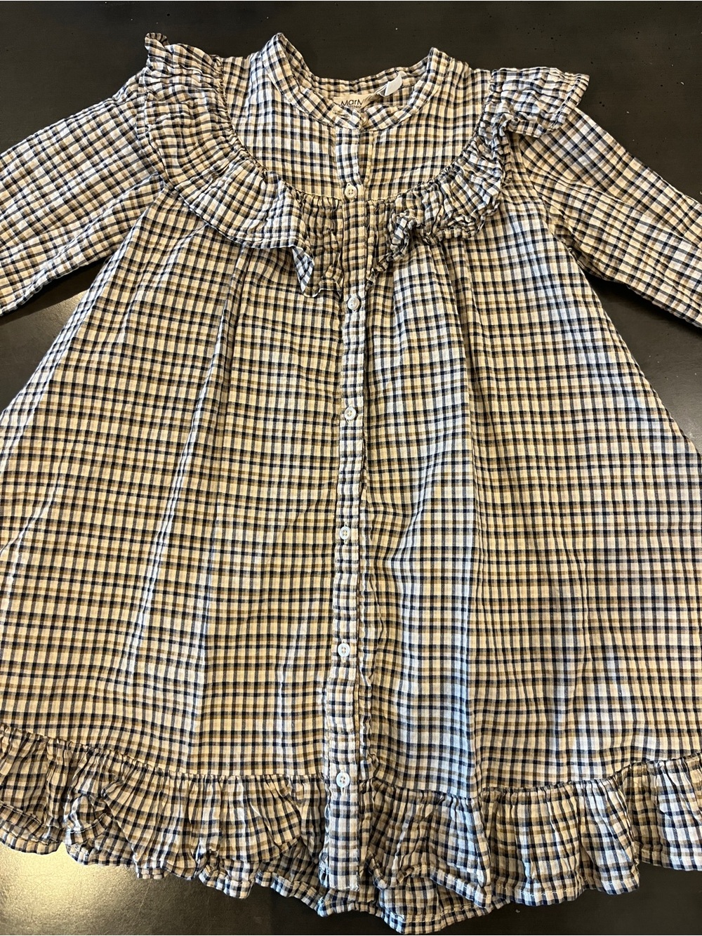 Marmar Girls Plaid Button-Front Dress with Ruffle Trim